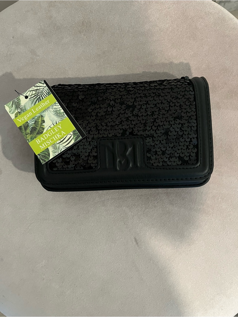 Badgley Mischka Black Sequin Vegan Leather Wallet Clutch/crossbody